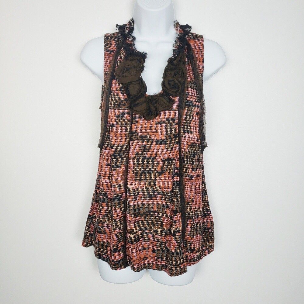 Anthropologie one September floral applique Sleeveless blouse Size Small